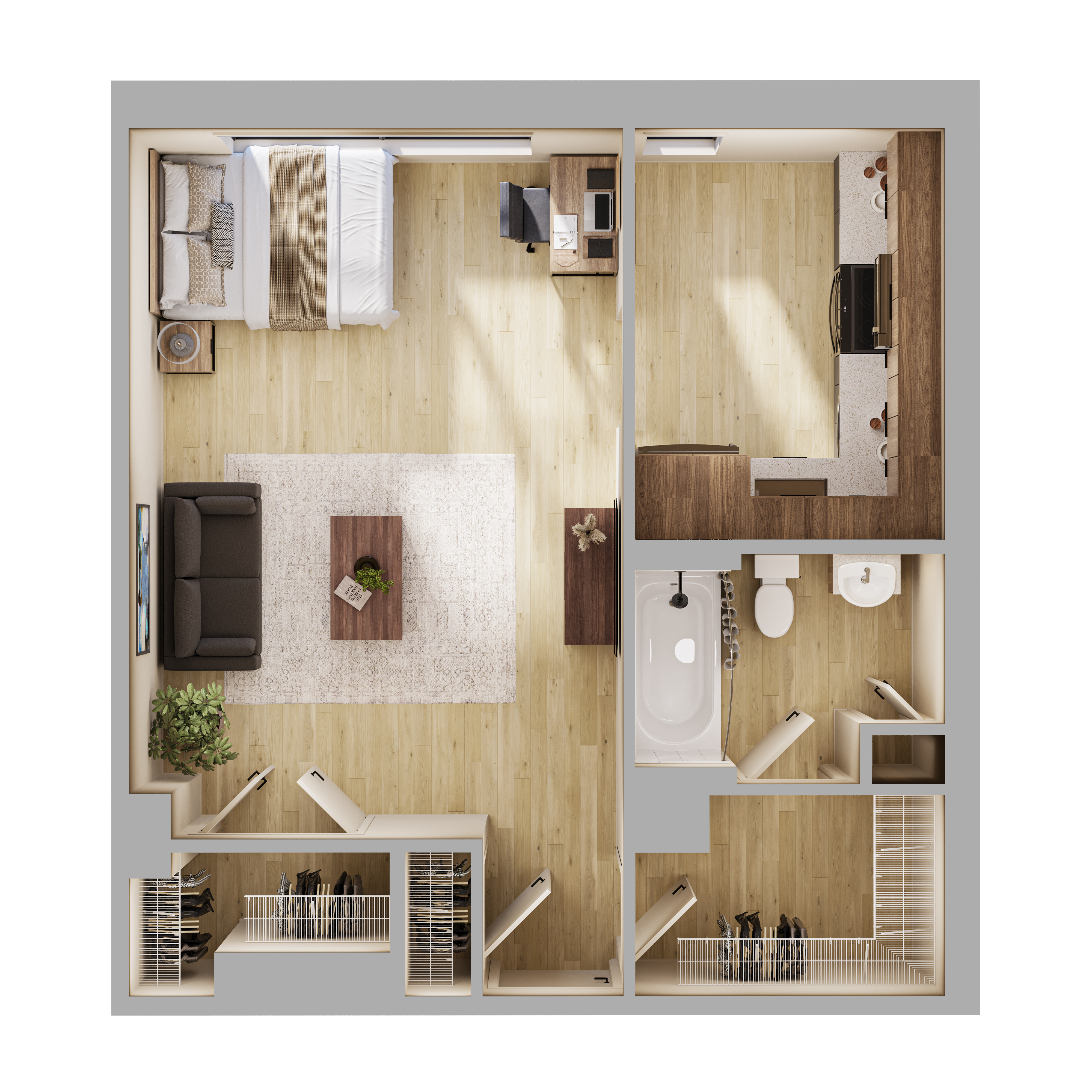 1 Bed, 1 Bath Classic floor plan