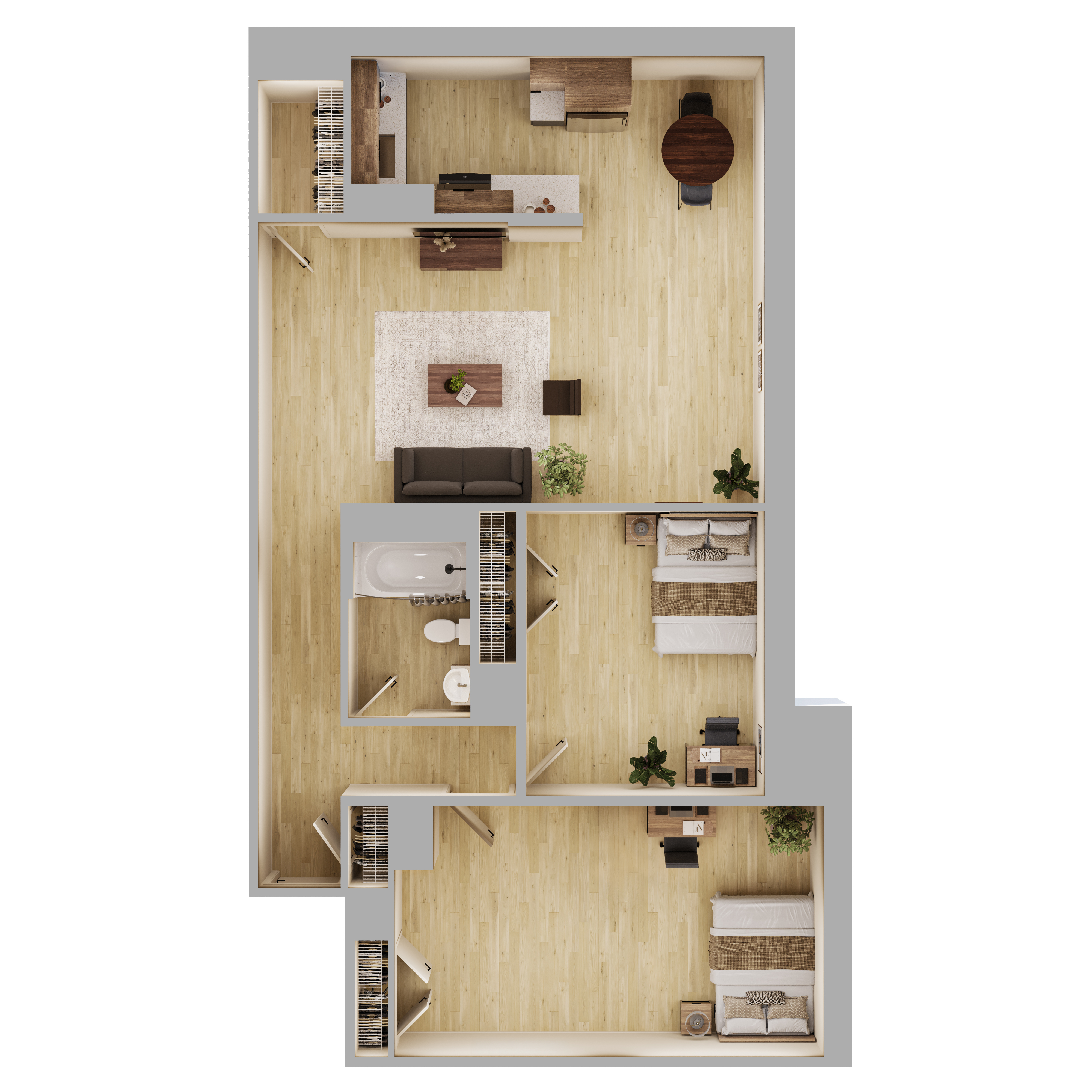 2 Bed, 1 Bath Premier Corner floor plan