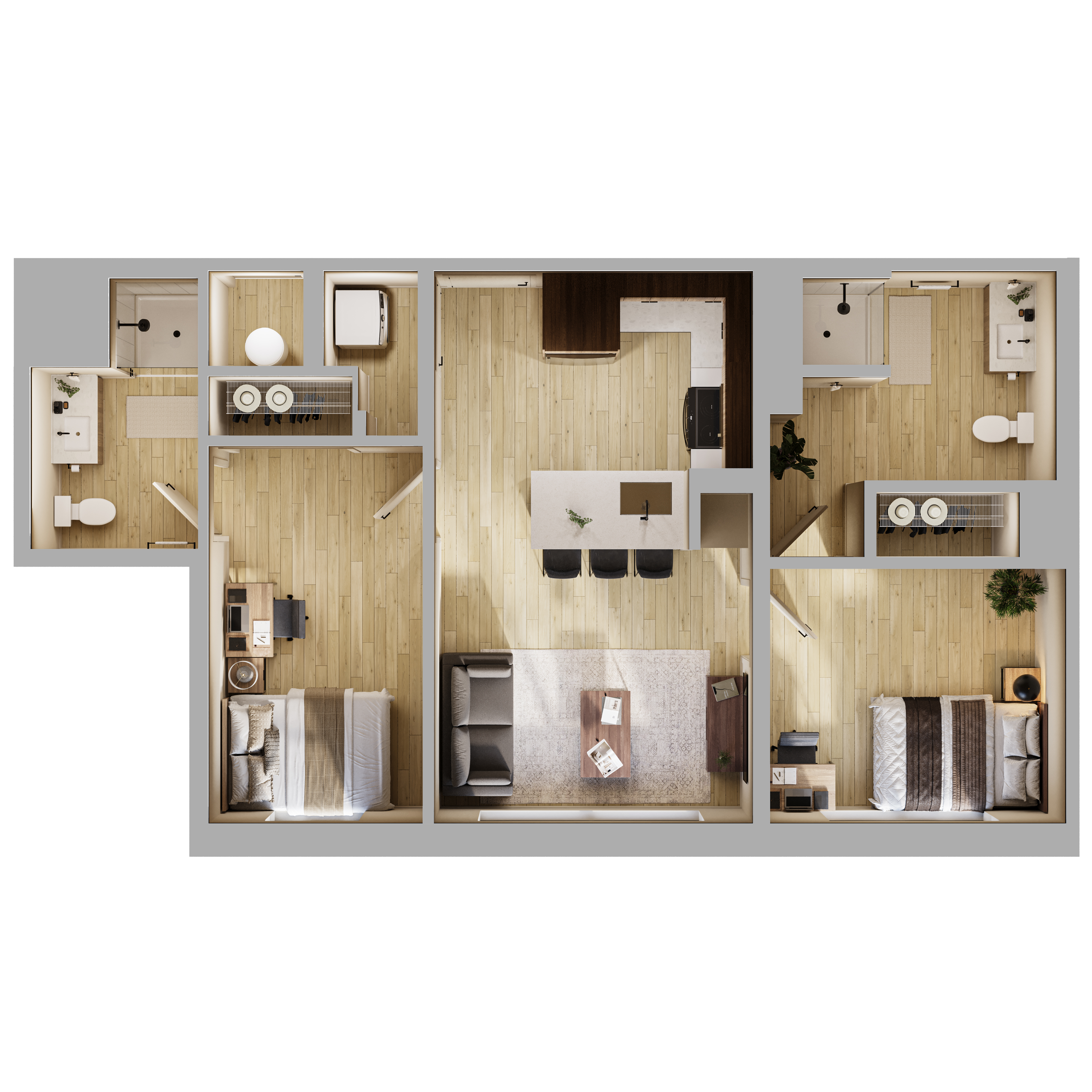 2 Bed, 2 Bath Classic floor plan