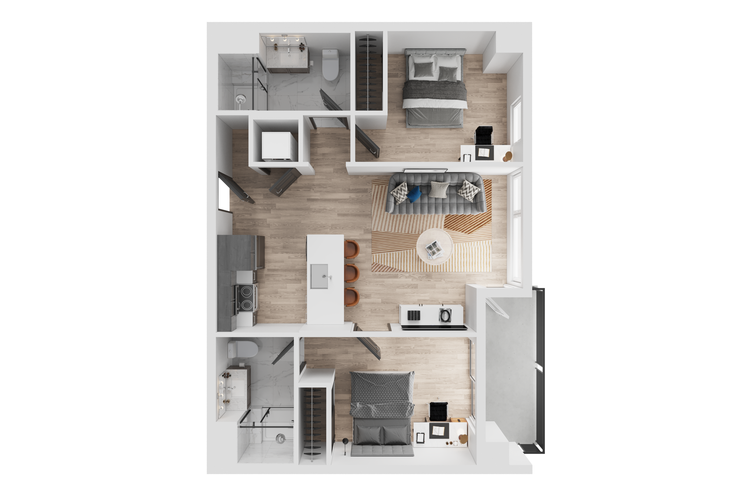 2 Bed, 2 Bath Renovated floor plan