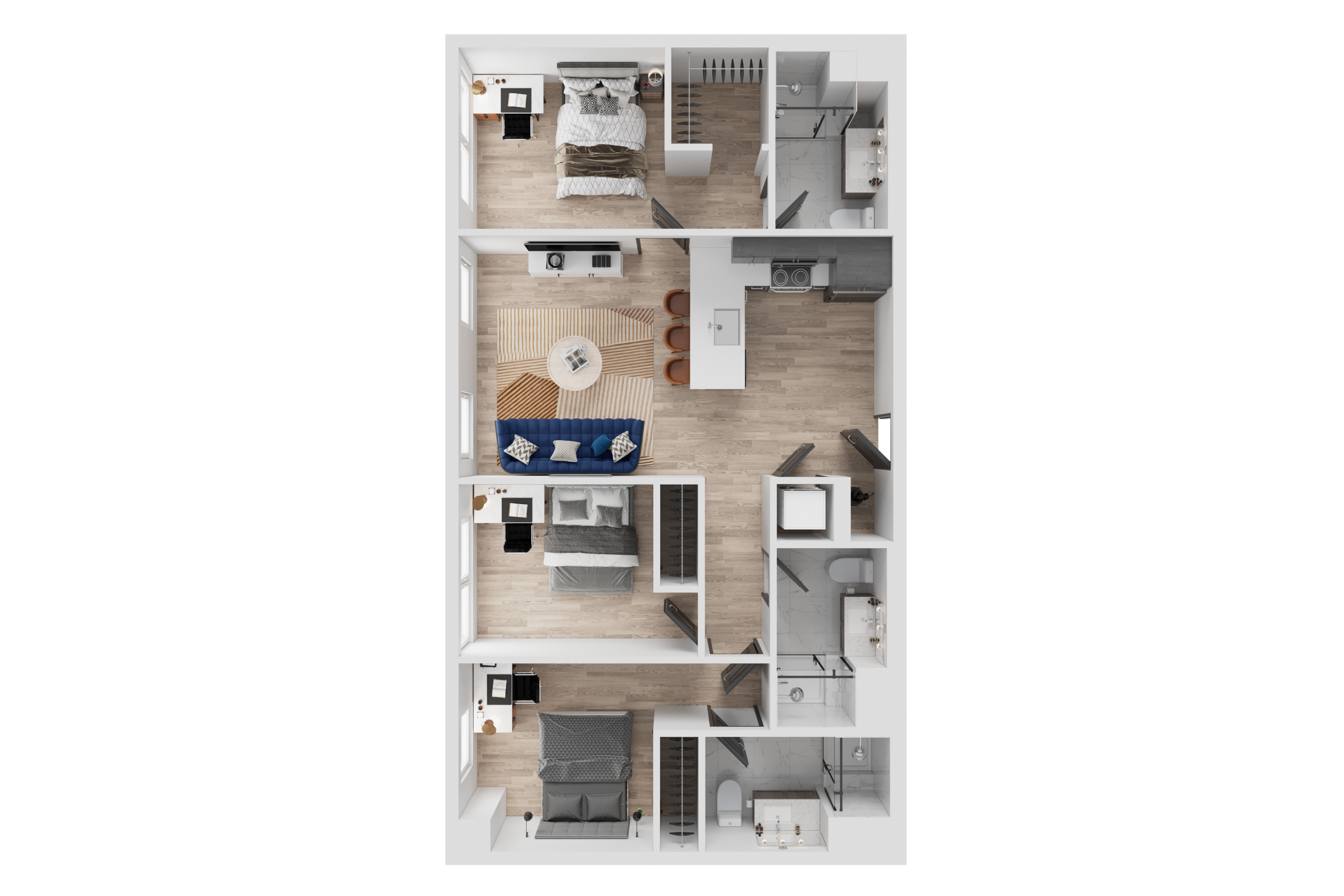 3 Bed, 3 Bath Classic A Renovated floor plan