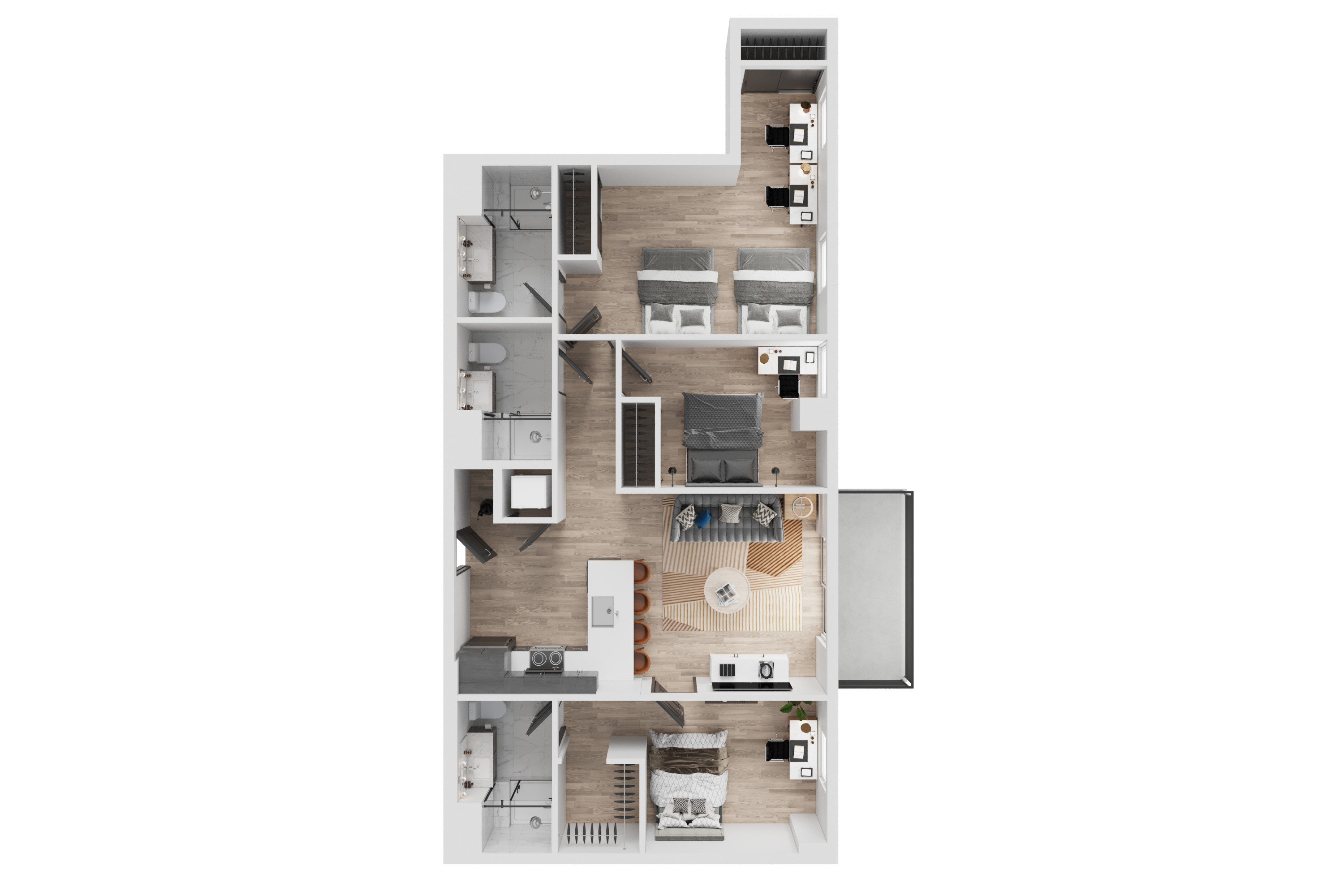 3 Bed, 3 Bath Classic B Renovated floor plan