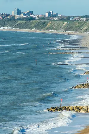 View of Southbourne beach with Bournemouth in the background